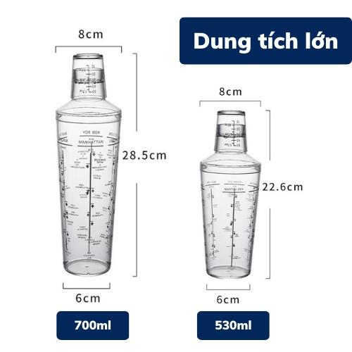 Bình lắc shaker nhựa bình lắc pha chế bình cocktail chia vạch nhựa cao cấp pha chế tiện lợi bình shaker chất lượng cao