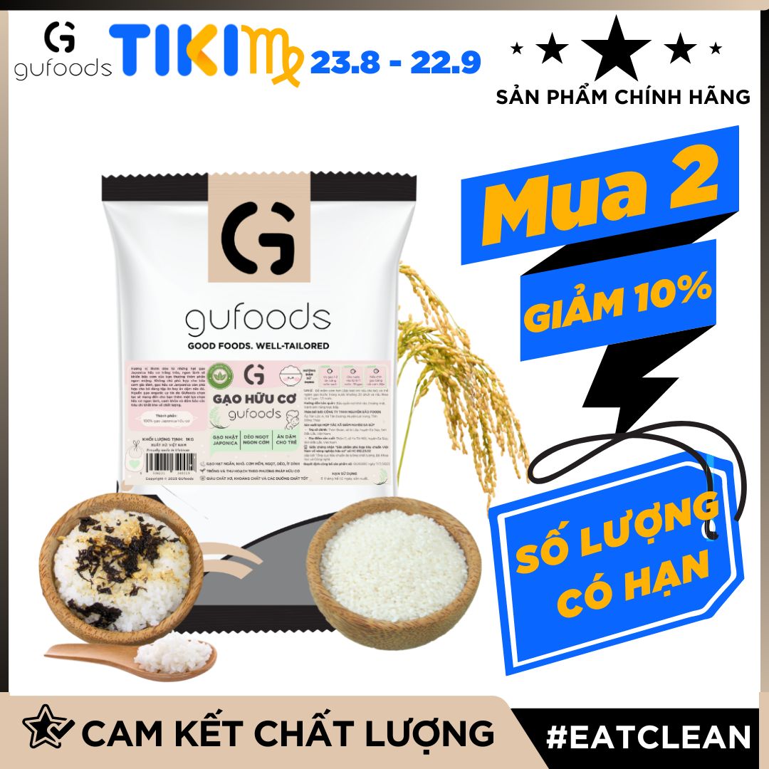 Gạo hữu cơ Japonica GUfoods - Ăn dặm cho bé, Làm sushi / cơm cuộn, Dẻo ngọt ngon cơm, Nguyên liệu organic