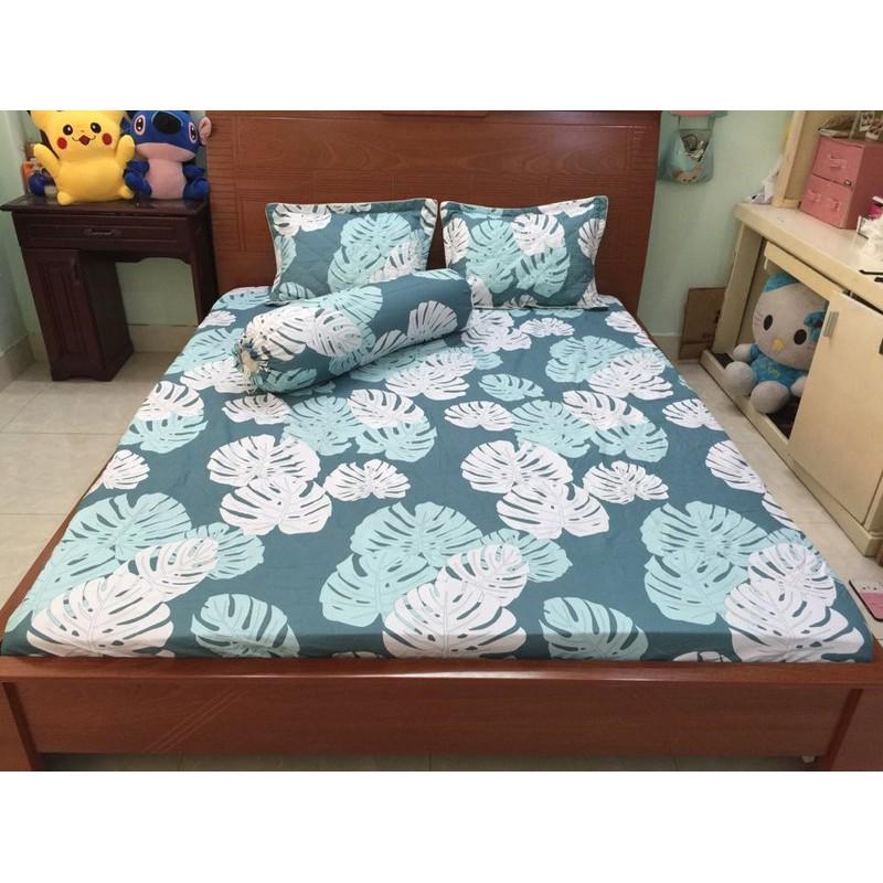Bộ Chăn Drap Gối 5 món Cotton Poly hoạ tiết hoa 1m8x2mx10cm