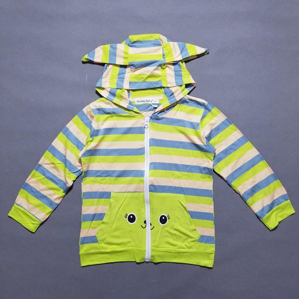 Áo khoác sọc chất cotton lạnh mềm mại dễ chịu hình thú dễ thương cho bé trai và gái