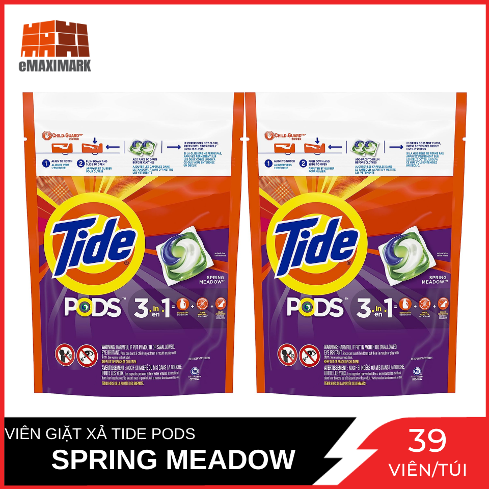 Combo 2 túi viên giặt xả Tide Pods 3in1 Spring 39 viên/túiX2