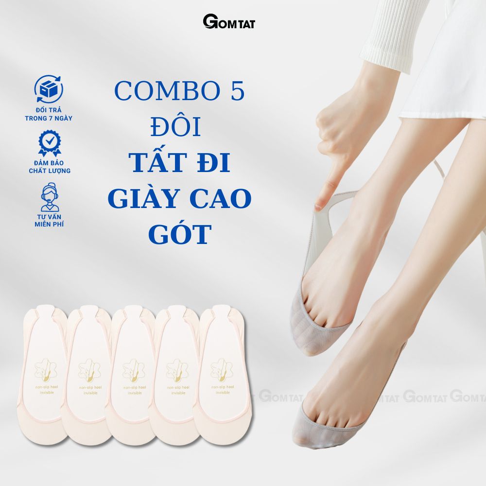 Combo 5 đôi tất đi giày cao gót nữ, vớ giày cao gót có miếng đệm cao su chống tuột gót - CAOGOT-SUX-19218-CB5
