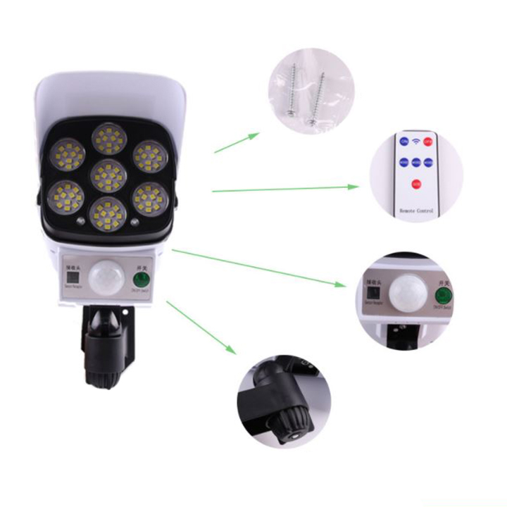 Đèn LED cảm ứng nạp năng lượng mặt trời mô hình camera theo dõi lắp ban công,cổng nhà, góc vườn