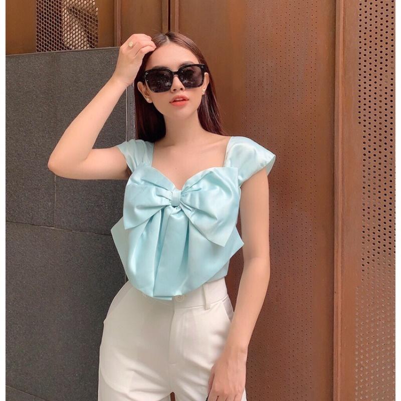 Áo crop cổ vuông nơ to có 3 màu có size