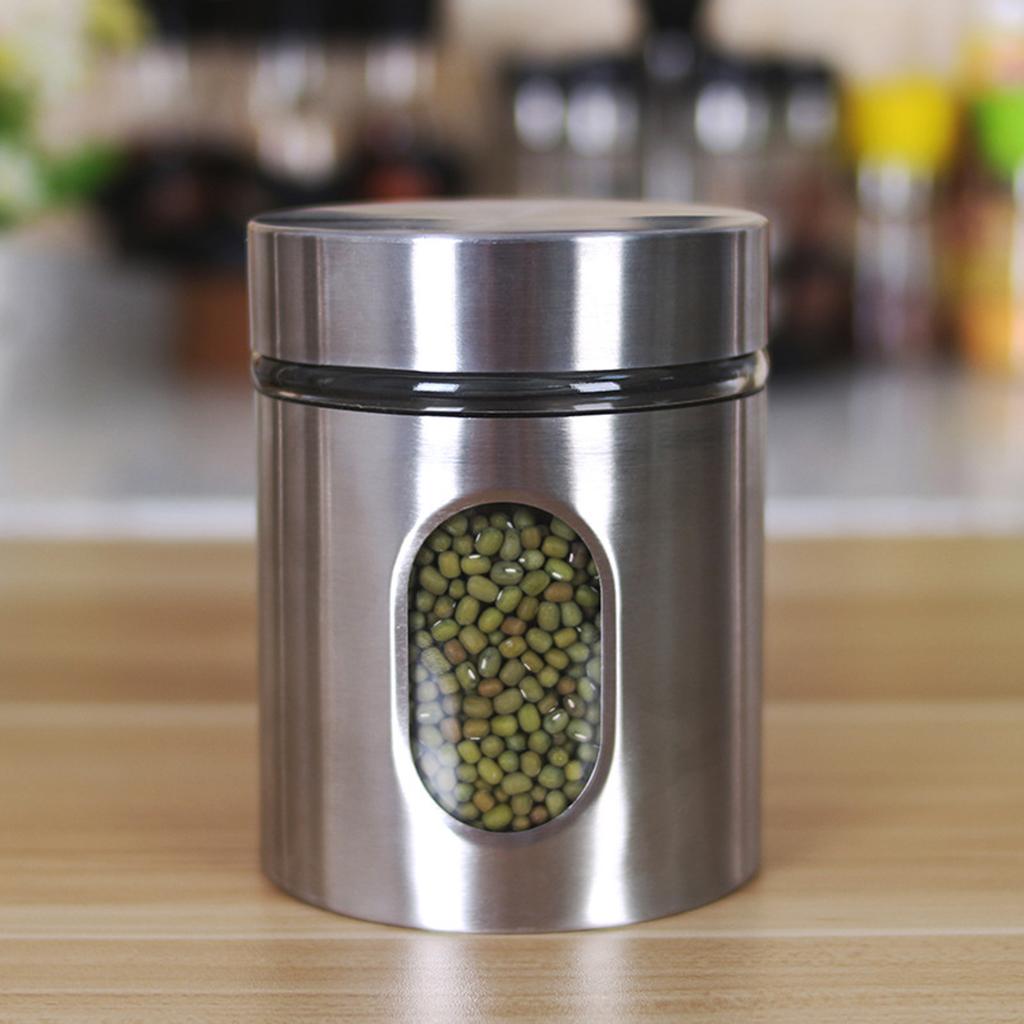 Stainless and Glass Canisters for Grain Beans Sugar Tea Storage Space Saving