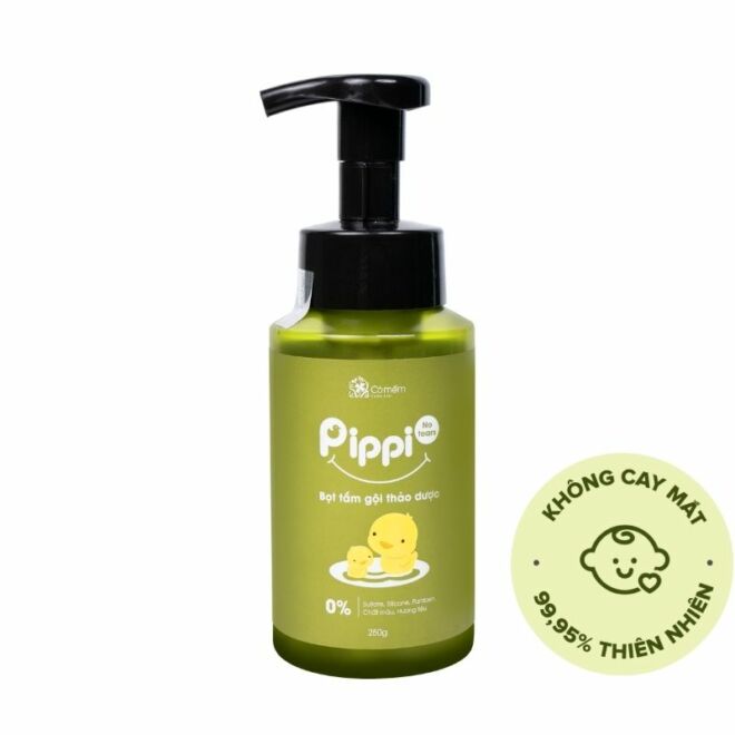 Bọt Tắm Gội Thảo Dược Pippi Cho Bé Sơ Sinh Không Cay Mắt Cỏ Mềm 250g