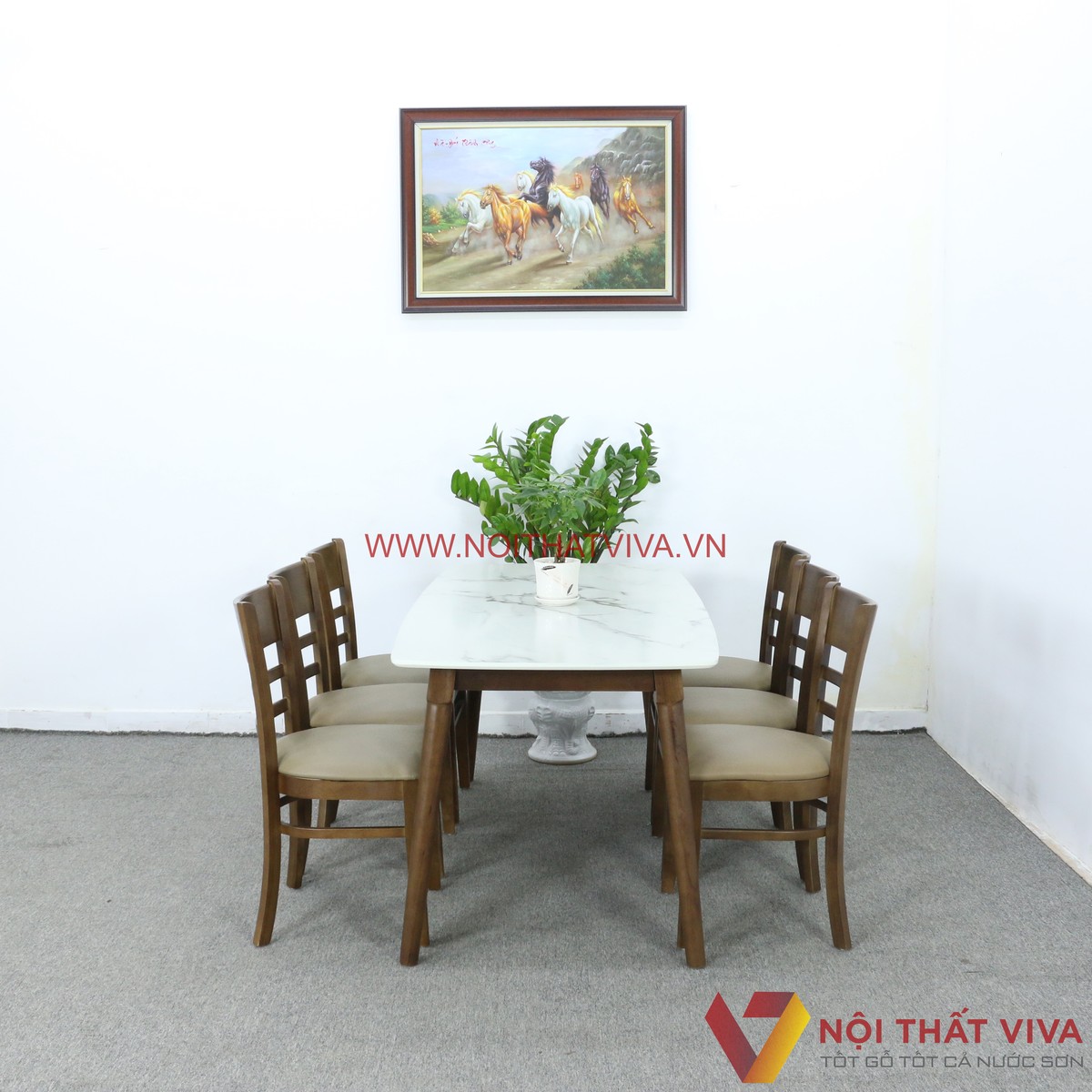 Bộ Bàn Ăn Cabin 6 Ghế Màu Nâu Mặt Giả Đá Đẹp Giá Rẻ