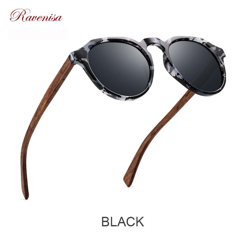 Ravenisa GỖ Kính Mát Kính Mát Phân Cực Nam Nữ Cổ Tròn Kính Chống Nắng Nữ Nguyệt San Lunette De Soleil Femme UV400