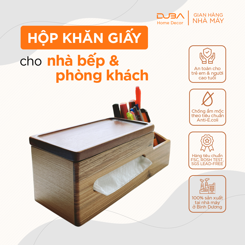 Hộp đựng khăn giấy để bàn, hộp đựng giấy ăn đa năng, hộp gỗ đựng giấy ăn cao cấp xuất Mỹ - DUBA (Hàng xuất dư)