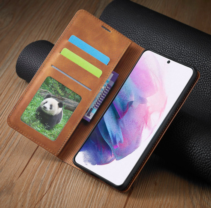 Bao da bò non dạng ví hãng Greencase dành cho Samsung S21, S21 Plus, S21 Ultra - Hàng chính hãng
