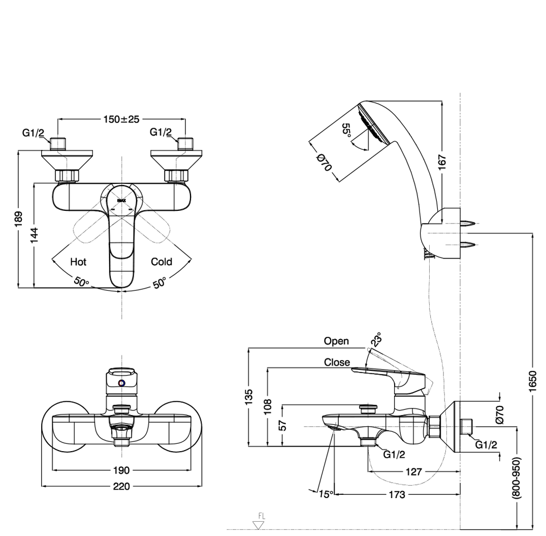 Vòi Hoa Sen Inax BFV-1403S-4C Nóng Lạnh