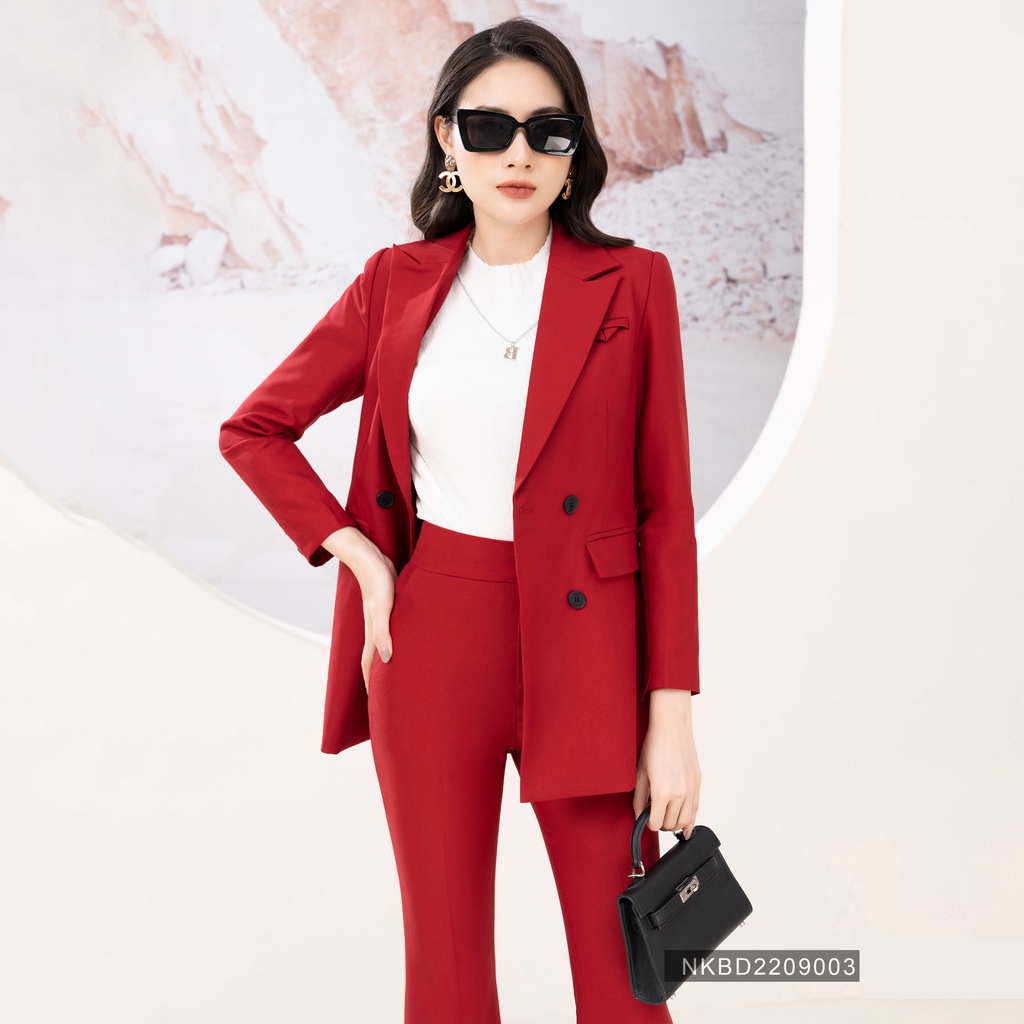 Bộ Đồ Vest Nữ Trơn UK Fashion Thiết Kế Cổ Ve Xuôi Kiểu Dáng Lịch Sự Nhã Nhặn, Chất Vải Nhập Hàn Cao Cấp NKBD2209003