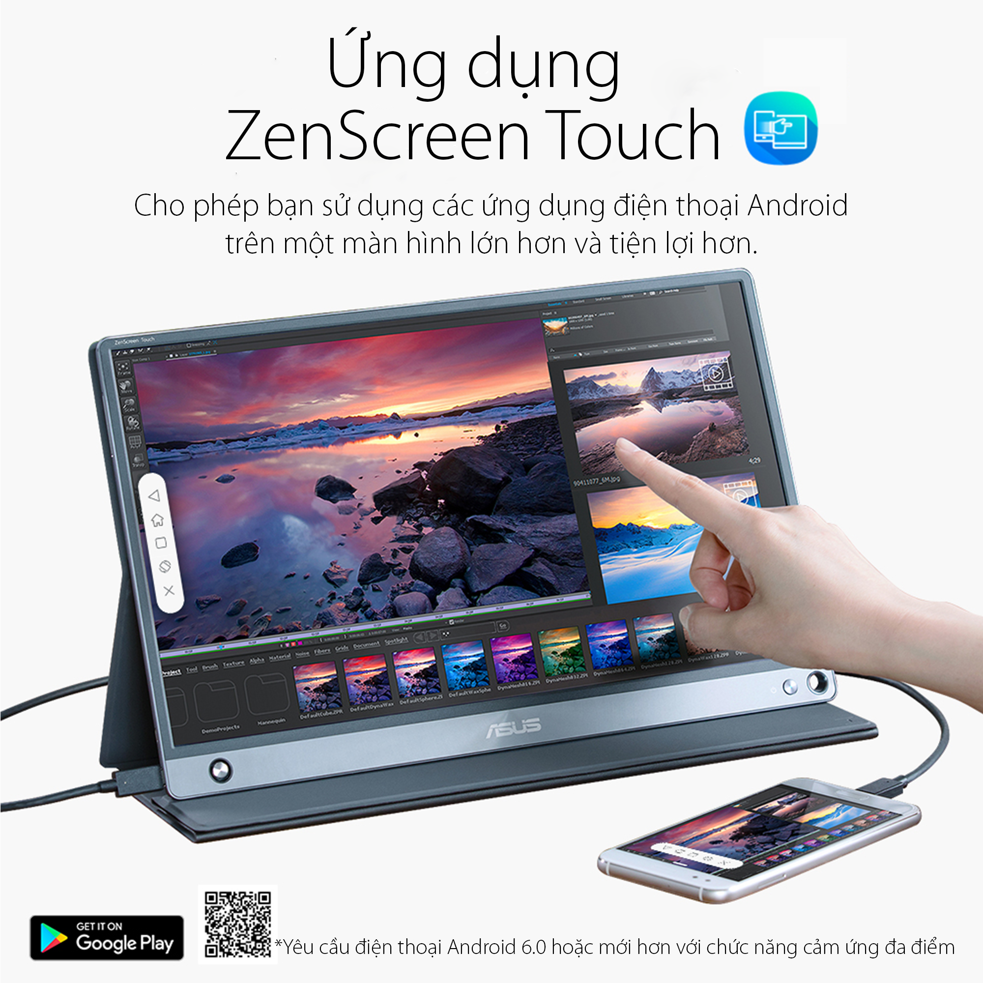 Màn Hình Di Động Cảm Ứng USB ASUS ZenScreen Touch MB16AMT 16 inch Full HD (1920 x 1080) 5ms 60Hz IPS USB Type-C Micro-HDMI Stereo Speakers 1W x 2 - Hàng Chính Hãng