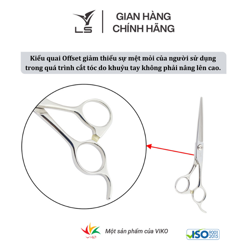 Kéo cắt tóc LS lưỡi thẳng quai offset phẳng đỡ ngón cố định CB12/6.0