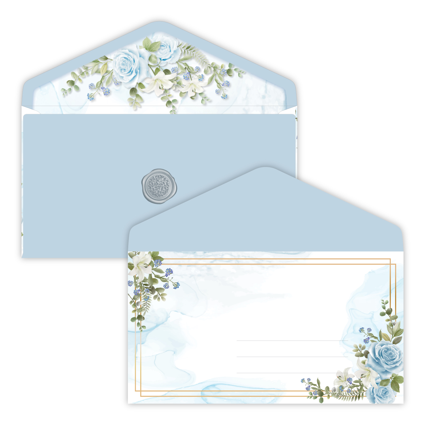 Combo 10 Bao thư 9 x 16.5cm màu xanh da trời họa tiết hoa hồng