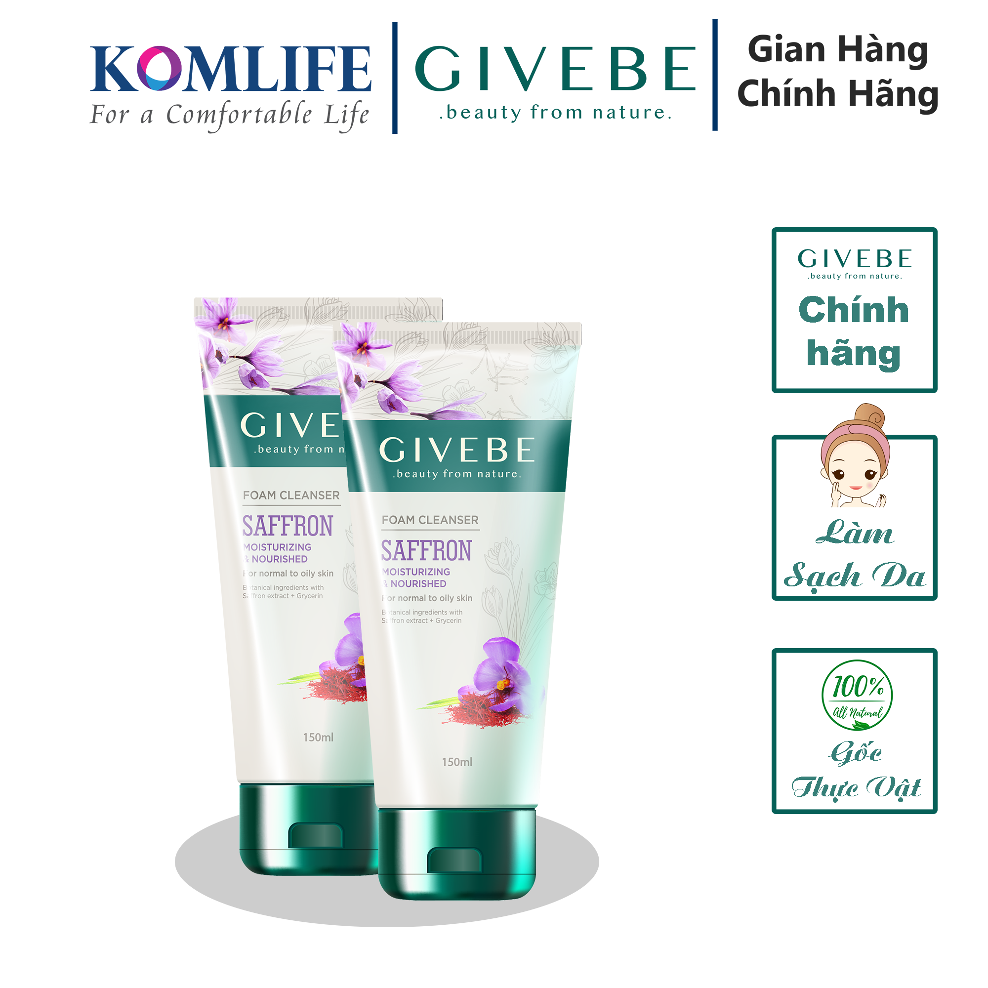 Sữa rửa mặt 150 ml Givebe cấp ẩm ngăn mụn dưỡng trắng giảm nếp nhăn ngăn ngừa lão hóa