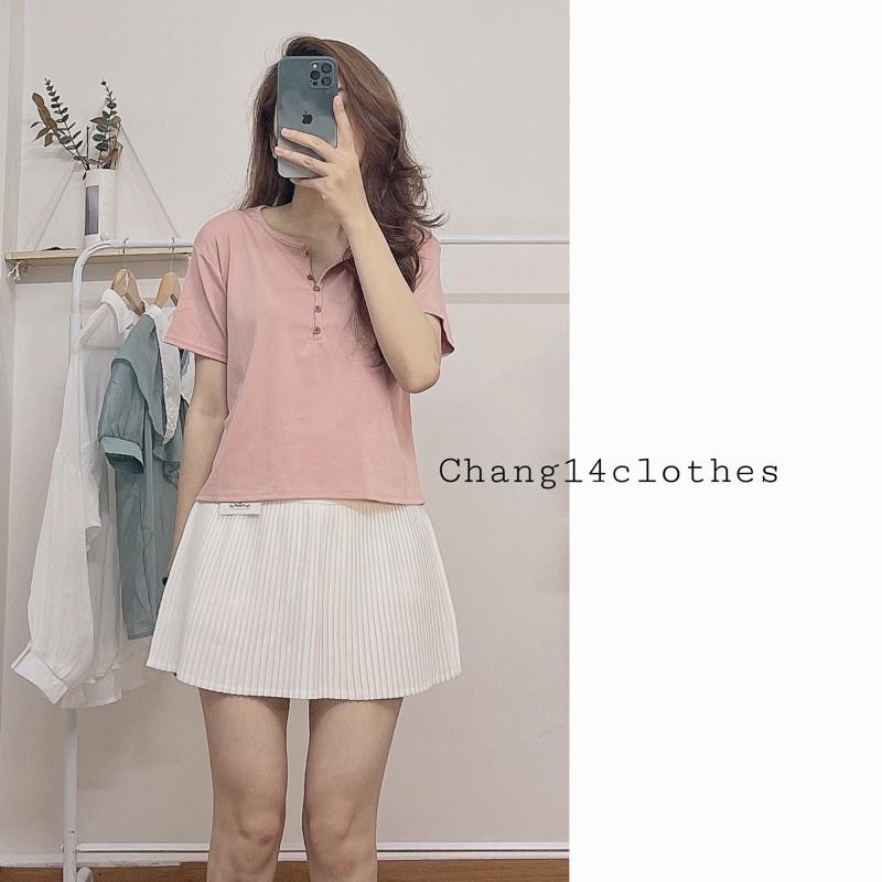 Áo phông thun cúc dọc nữ trơn màu pastel Ulzzang ngắn tay