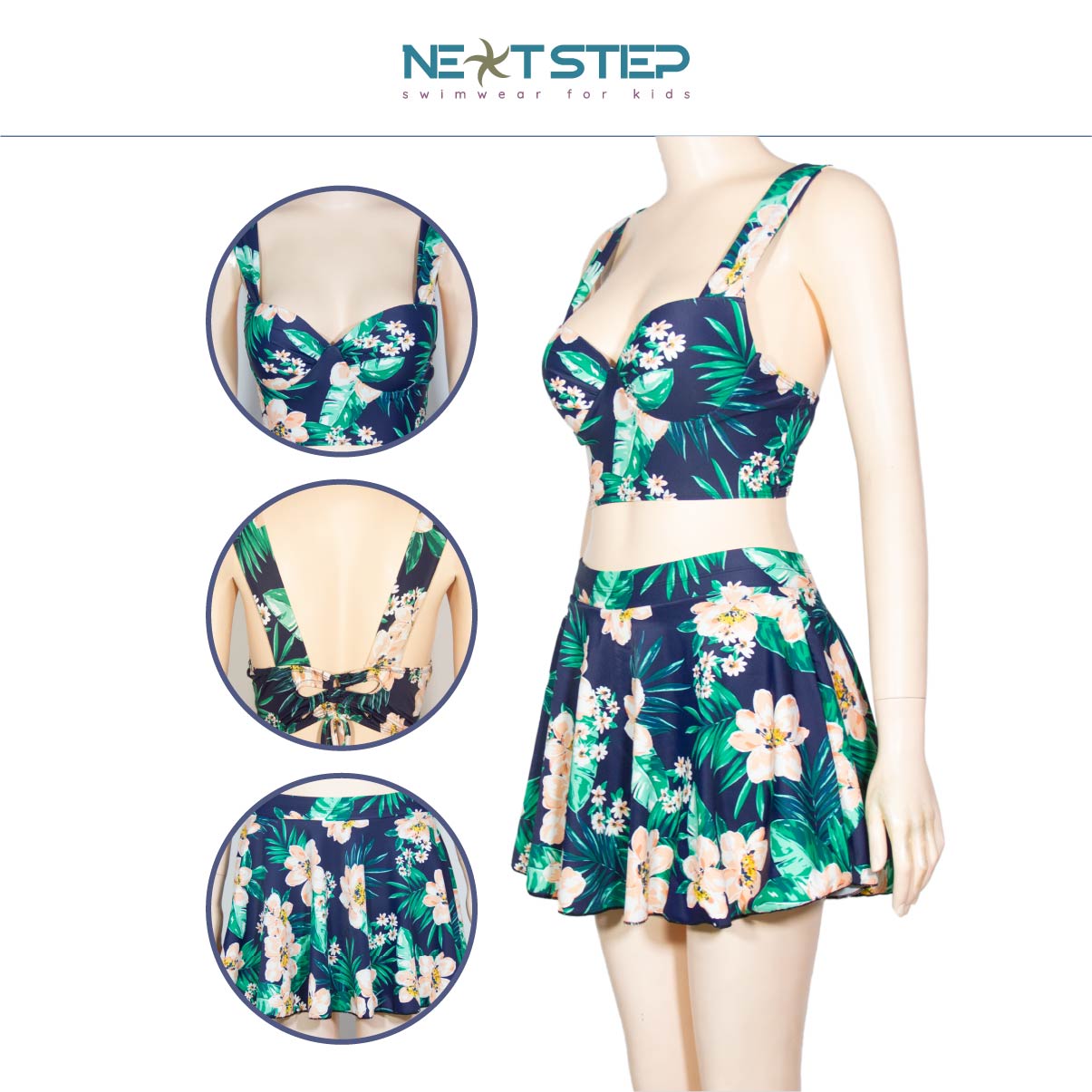 Đồ bơi nữ, 2 mảnh croptop chân váy đi biển cho bạn gái khoe vóc dáng xinh đẹp, dây cột tạo điểm nhấn cá tính mẫu Free size