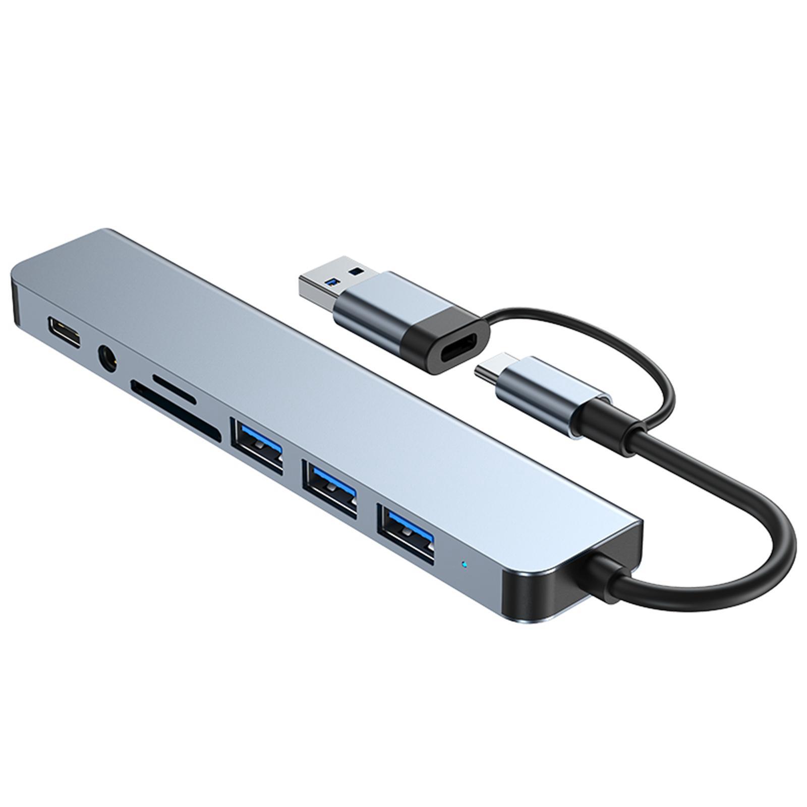 USB Type C Hub Adapter, Laptop Docking Station, USB3.0 USB C Aluminum Alloy 8 in 1 8 Port Hub Multiport Adapter for Type C Notebooks