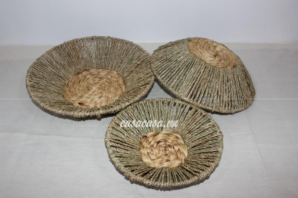 Bộ 3 khay hình tròn đan lục bình kết hợp cói, khay trang trí, đựng trái cây, bánh kẹo - SD1204A-3NA