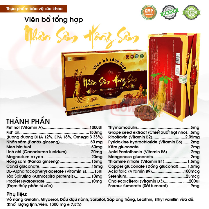 Viên Uống Nhân Sâm Hồng Sâm Giúp Bổ Sung Vitamin Tăng Cường Sức Khỏe Nâng Cao Sức Đề Kháng Giảm Mệt Mỏi