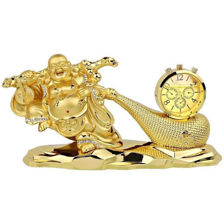 Tượng Phật Di Lặc kéo bao tiền vàng trang trí nhà cửa, taplo ô tô phong thủy - 2 loại: đồng hồ và viên ngọc đỏ