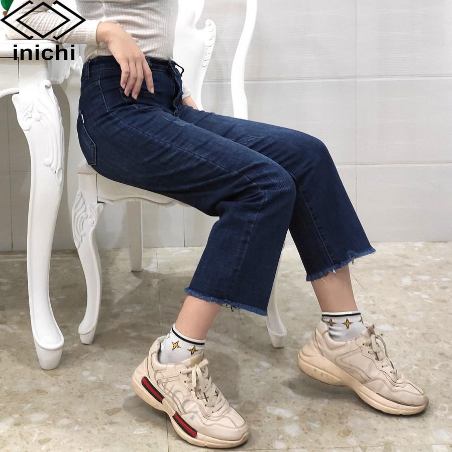 Quần jean nữ Q683 baggy chất bò cạp cao xước ít INICHI