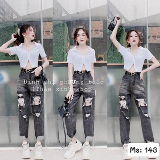 Quần baggy jean đen rách 143, hình thật ảnh sàn