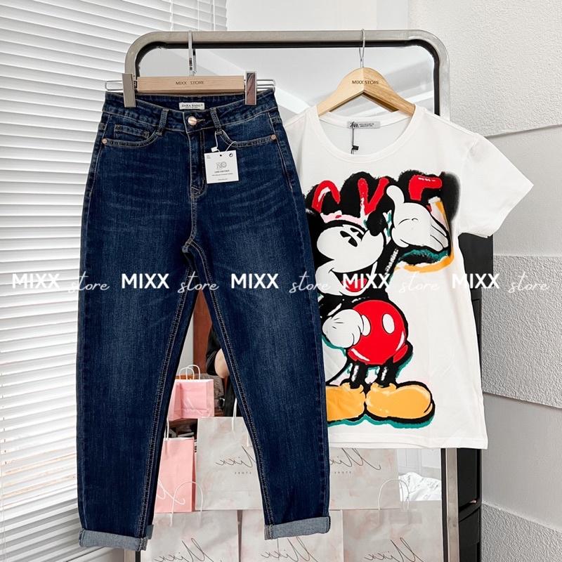 Quần Jean Nữ Baggy Trơn lưng cao chất jean dày dặn co giãn phom 9 tấc sành điệu