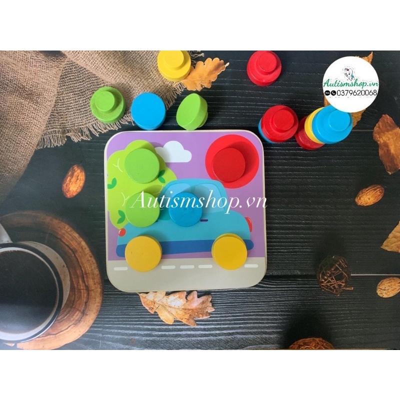 Bộ đồ xếp gỗ màu montessori