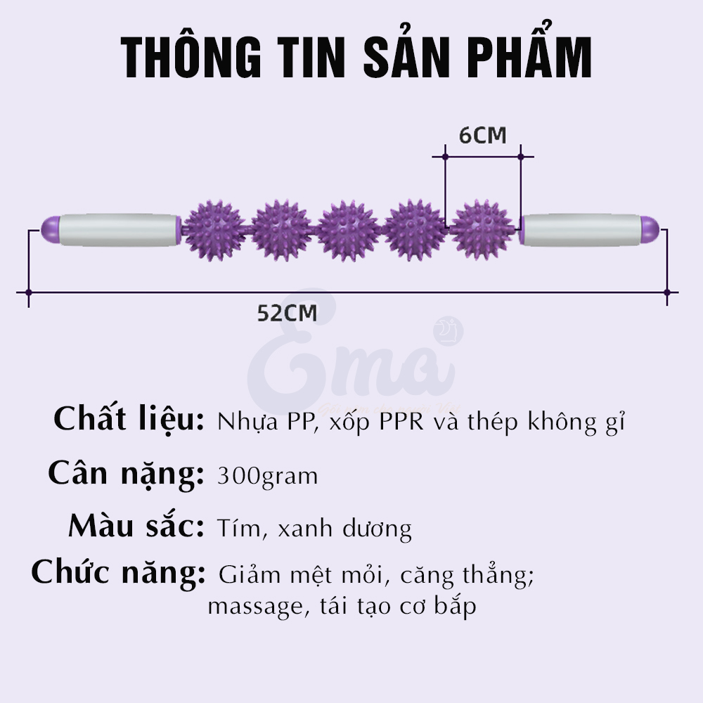 Gậy lăn massage giãn cơ Ema, con lăn 5 bóng massage thư giãn toàn thân tại nhà