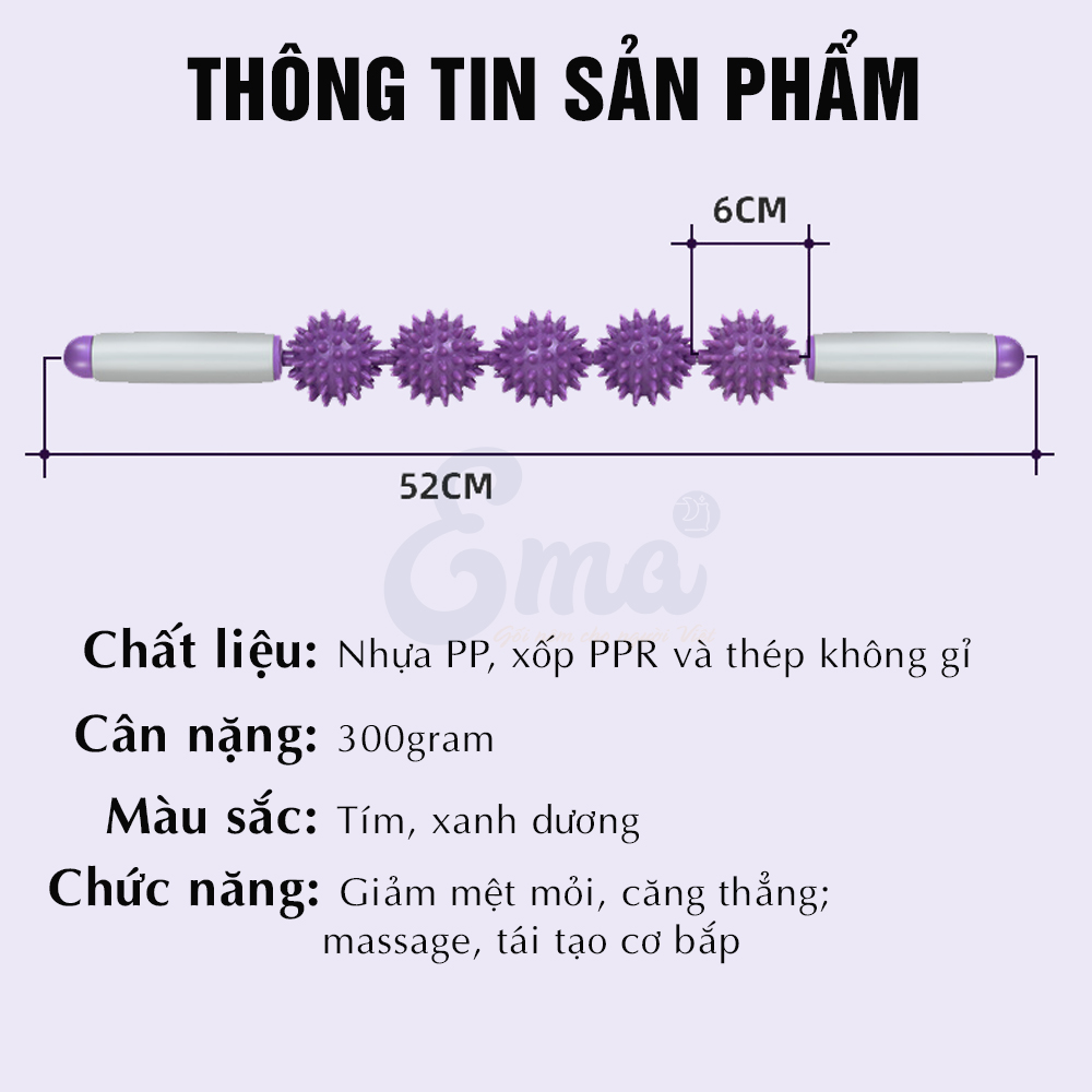 Gậy lăn massage giãn cơ Ema, con lăn 5 bóng massage thư giãn toàn thân tại nhà