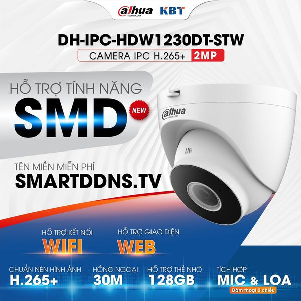 Camera IP Wifi 2MP DAHUA DH-IPC-HDW1230DT-STW- Hàng chính hãng