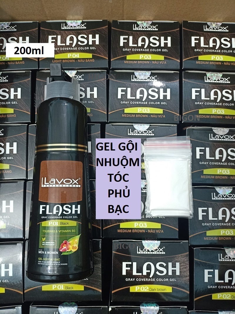 Dầu Gội Nhuộm Đen Tóc, Phủ Bạc Thảo Dược LAVOX FLASH 200ml - Đen Tự Nhiên - P01