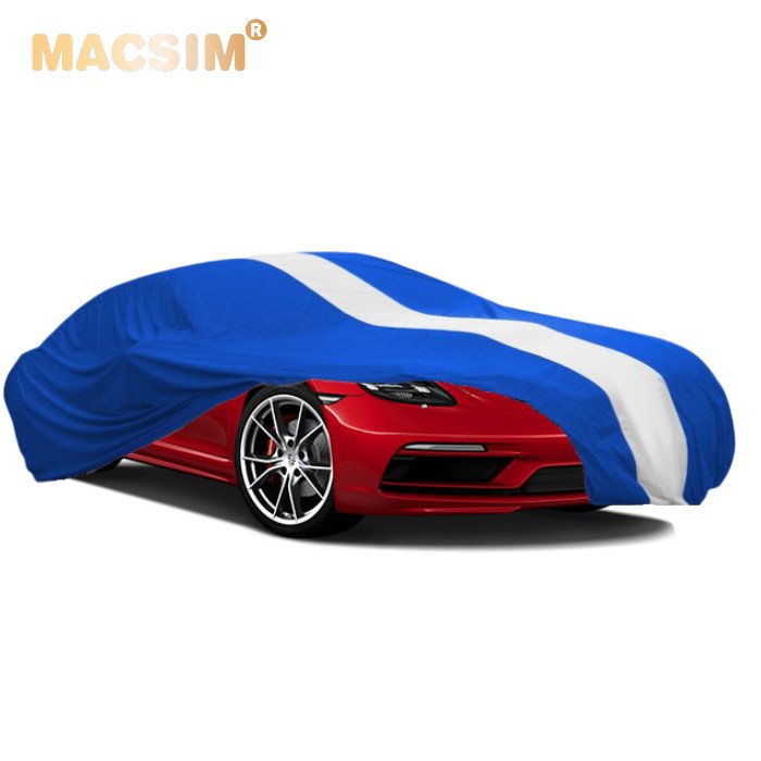 Bạt phủ ô tô SUV cỡ XL / 2XL nhãn hiệu Macsim sử dụng trong nhà chất liệu vải thun - màu xanh phối trắng