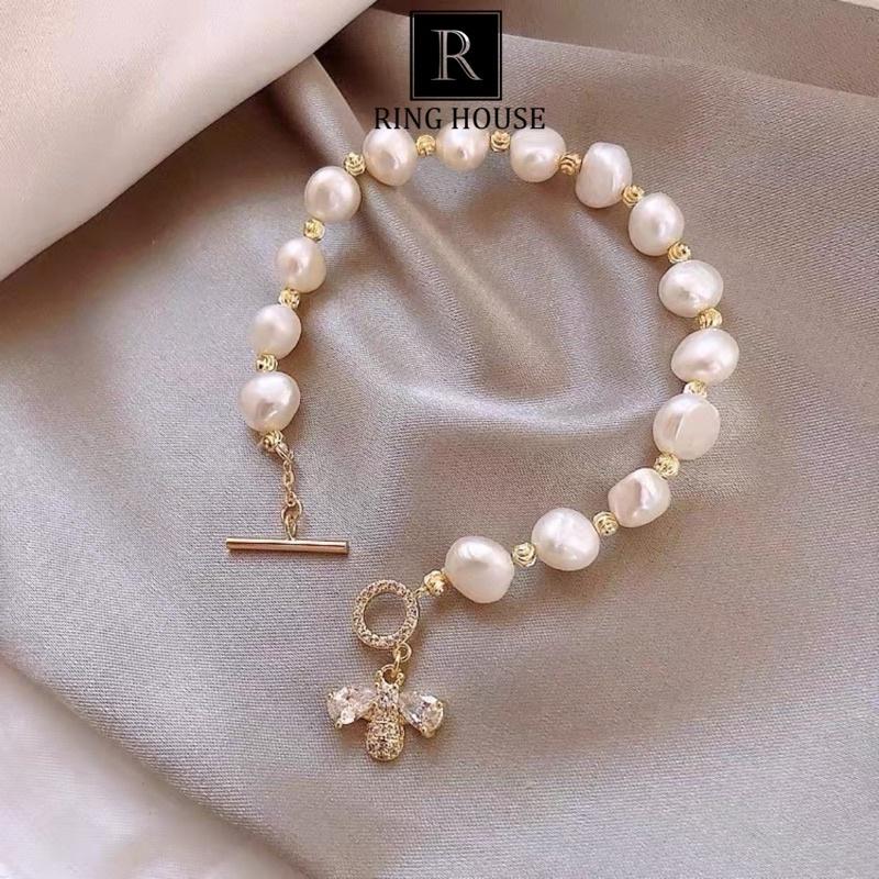 B001 Vòng Tay Lắc Tay Nữ Thiết Kế Hàn Quốc Hạt Trai Xinh Đẹp Sang Dễ Thương Mạ Bạc Ring House