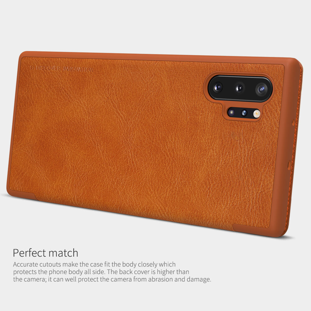 Bao da Leather cho Samsung Galaxy Note 10 Plus (6.8 inch) hiệu Nillkin có ngăn đựng thẻ, bề mặt da cao cấp mềm mịn  - Hàng chính hãng