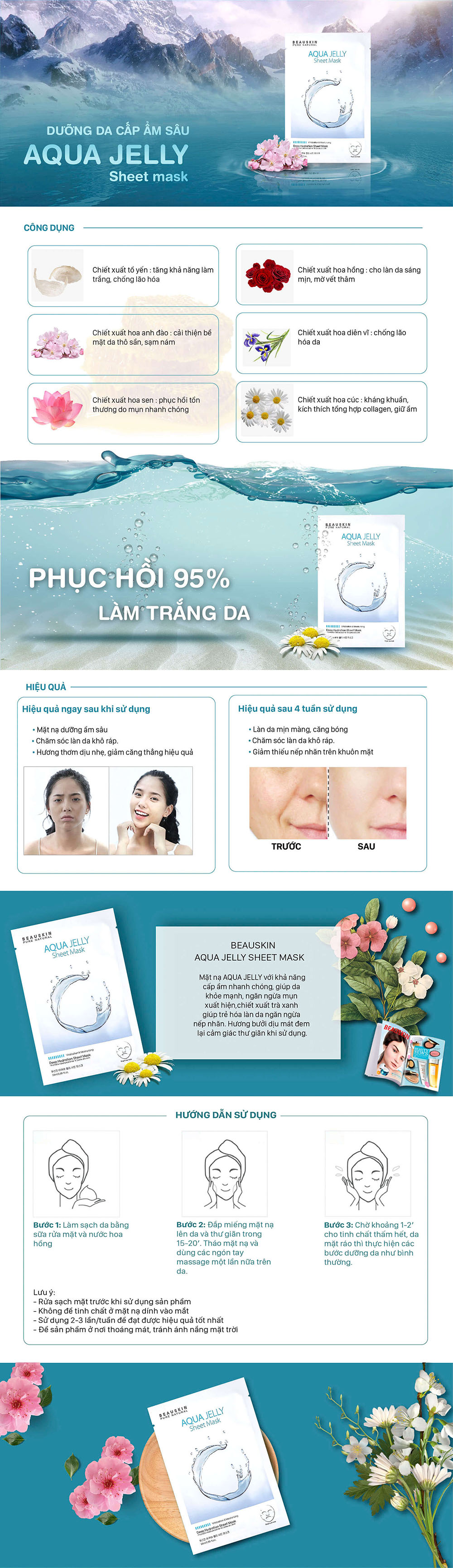 Combo 8 mặt nạ dưỡng da cấp ẩm sâu Beuaksin Aqua Jelly Sheet Mask 25ml - Hàn Quốc Chính Hãng