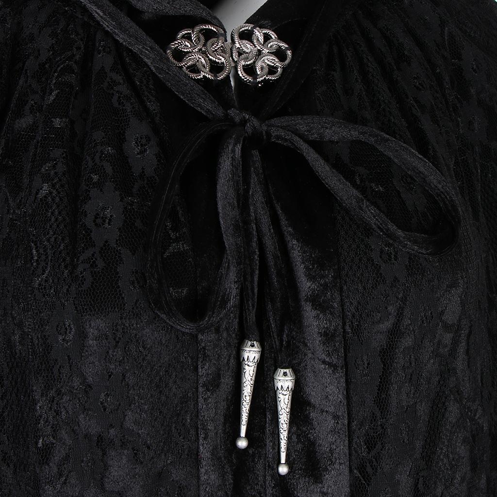 Gothic Vinatge Black Lace Witch Cape Cloak Hooded Fancy Dress Party Costume