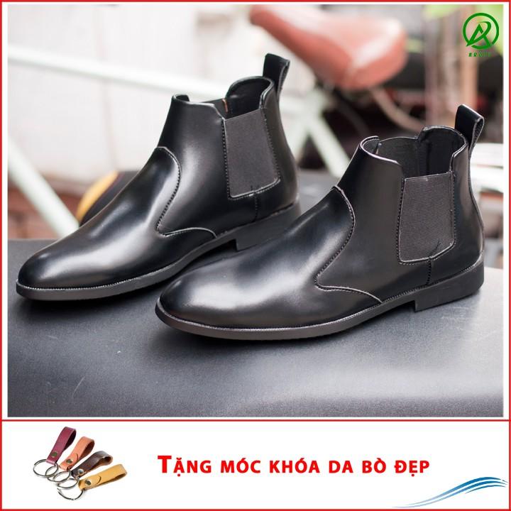 Giày Chelsea Boot Nam Cổ Chun Da Nhám Màu Đen Đế Khâu Rất Chắc Chắn - CB520-NHAMCHUN(K)-Kèm Móc Khóa Da Bò