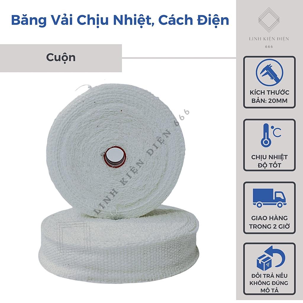 Băng Vải Chịu Nhiệt Thủy Tinh Amiang Cách Điện Quấn Biến Áp Quấn Motor (Cuộn 30 Mét)