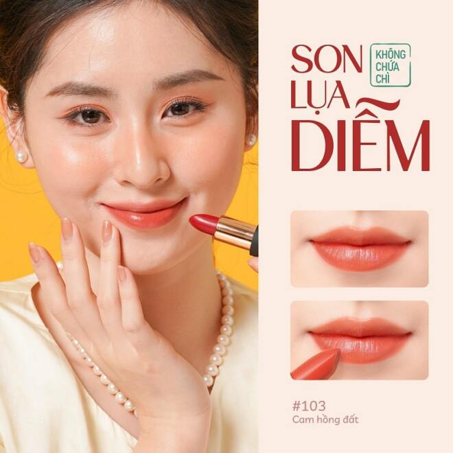 Son Môi Lụa Diễm Không Chì Mềm Mịn Mướt Môi An Toàn Từ Thiên Nhiên Cỏ Mềm 4G - 103 Cam Hồng Đất