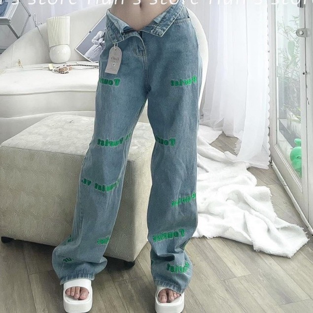 QUẦN JEANS ỐNG RỘNG LƯNG CAO DÀI SUÔNG TRƠN DENIM THỂ THAO DẠO PHỐ ĐI CHƠI ĐI BIỂN ĐI TIỆC CÔNG SỞ
