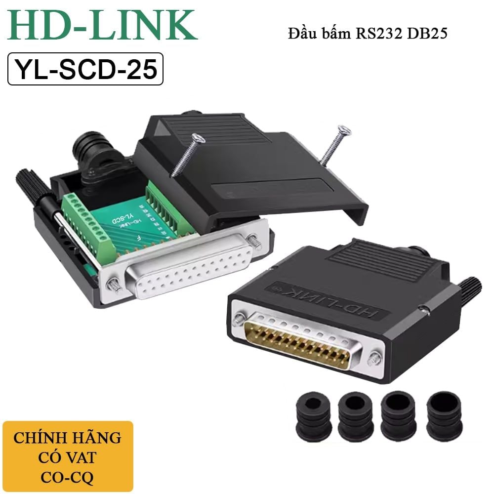 Đầu bấm RS232 25 chân bắt vit vỏ ốp nhựa chân đồng HD-Link YL-SCD-25. HÀNG CHÍNH HÃNG