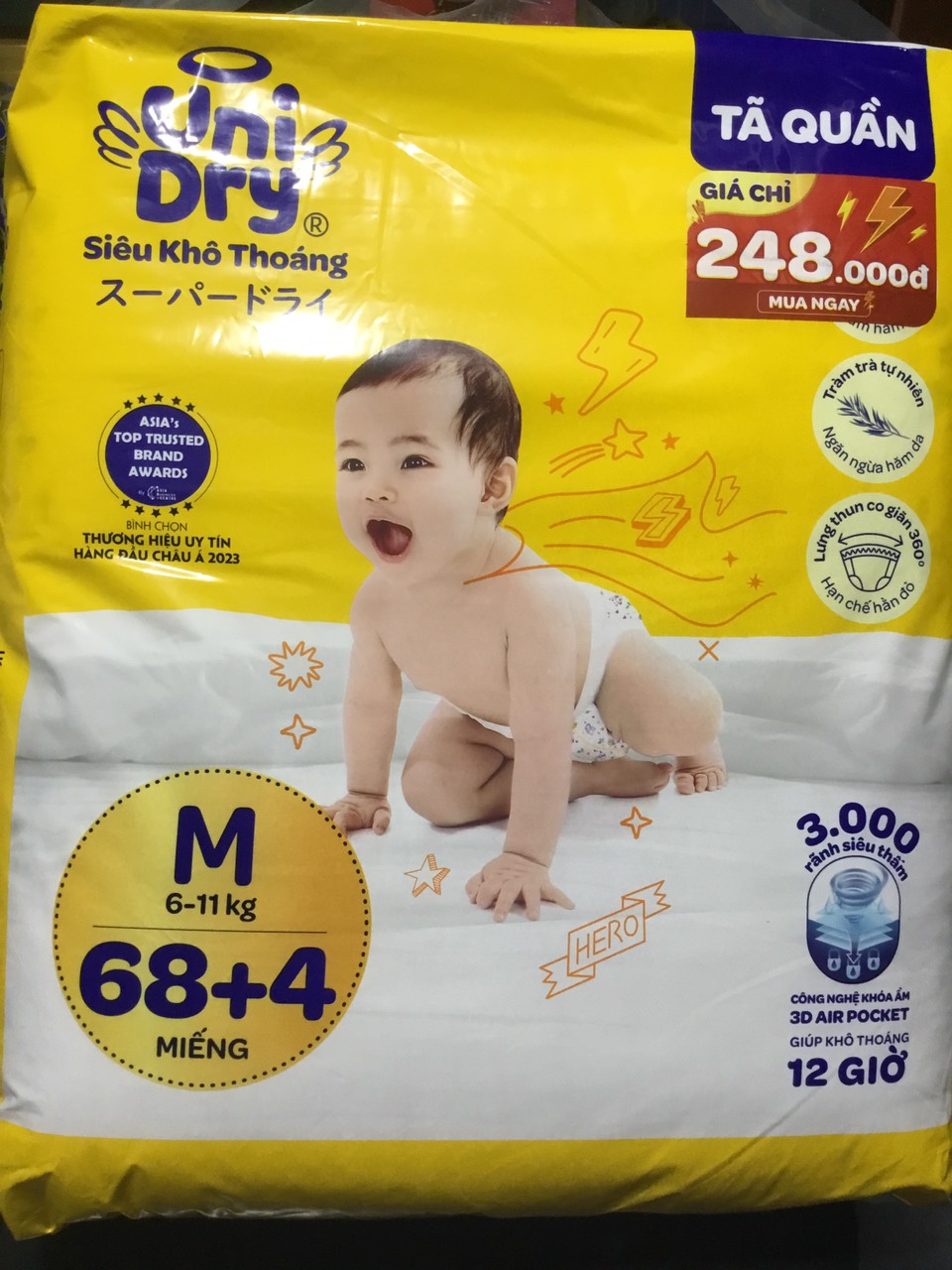 Tặng Thêm 4 Miếng Bên Trong - Tã Quần UniDry M68 + 4 Siêu Khô Thoáng Cho Bé Từ 6-11kg -(Tiết Kiệm Hơn Unidry M76) Hsd Luôn Mới