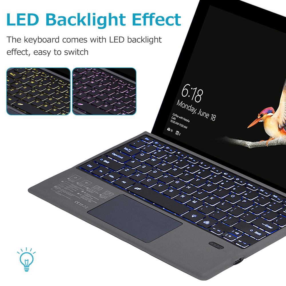 Wireless BT Keyboard Ultra-thin Backlight Tablet Keyboard with Large Size Touchpad Compatible with Surface Pro 3/4/5/6/7