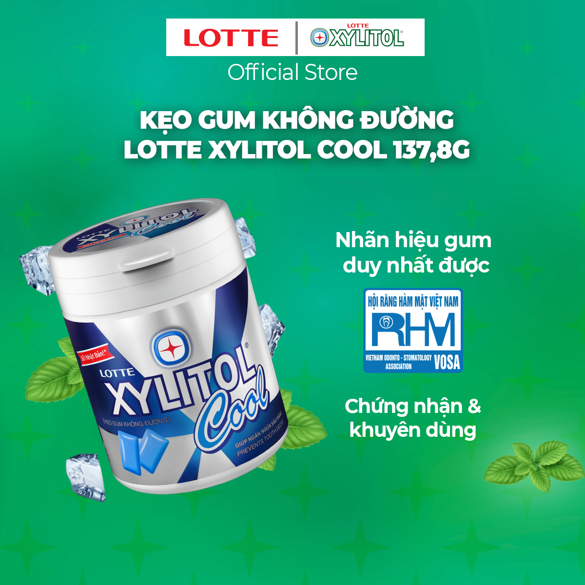 Combo 6 hũ Kẹo gum không đường Lotte Xylitol Cool 130,5 g