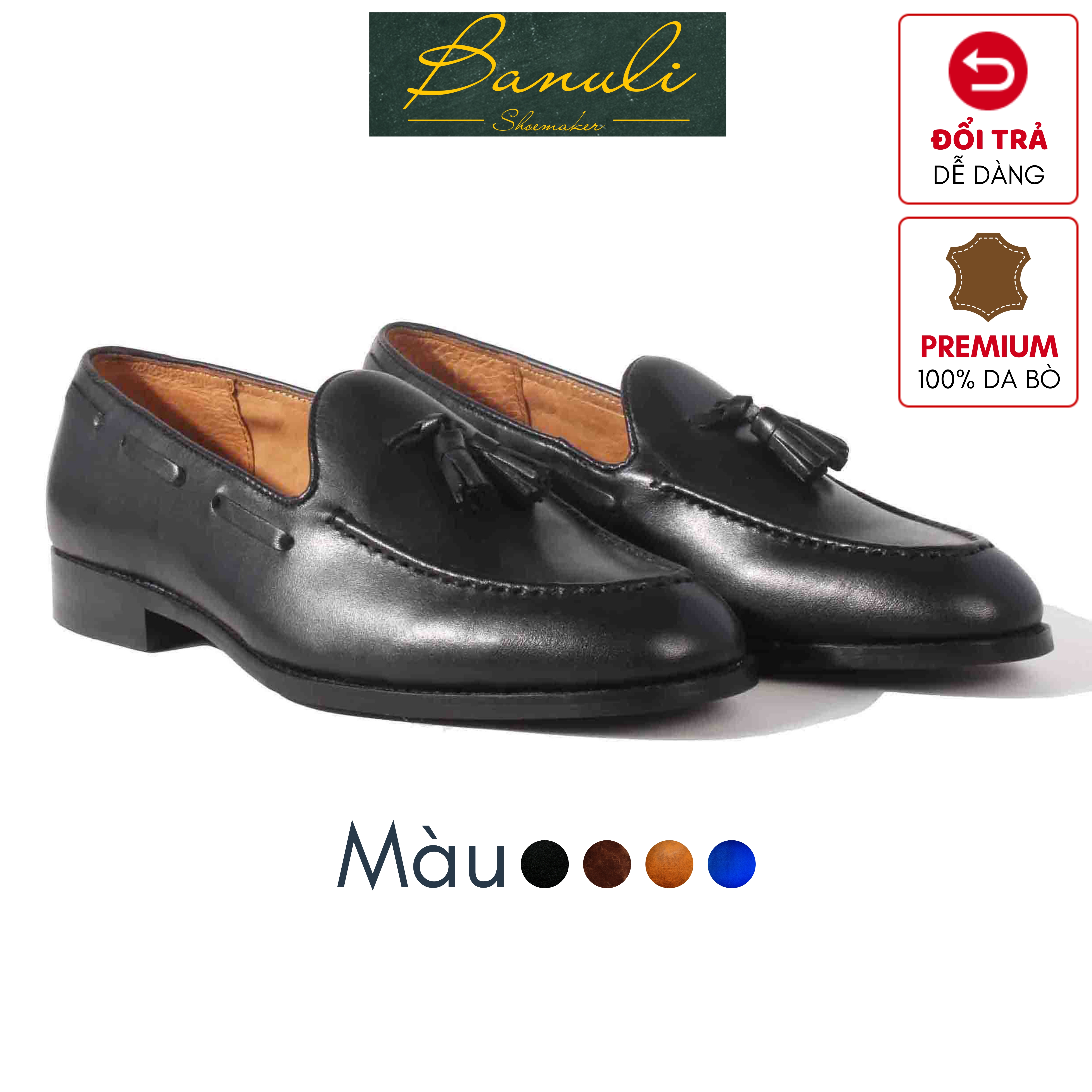 Giày Tây Lười Banuli Nam Công Sở Da Bê Italian K3TL1M0 Tassel Loafers (Da Mềm Dẻo, Đế Siêu nhẹ, Bảo Hành Trọn Đời)