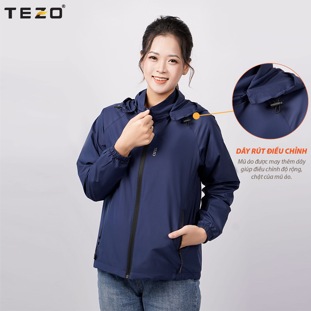 Áo khoác gió nữ hai lớp TEZO 5 màu dáng thể thao kháng nước kháng bụi 2109AG2T01