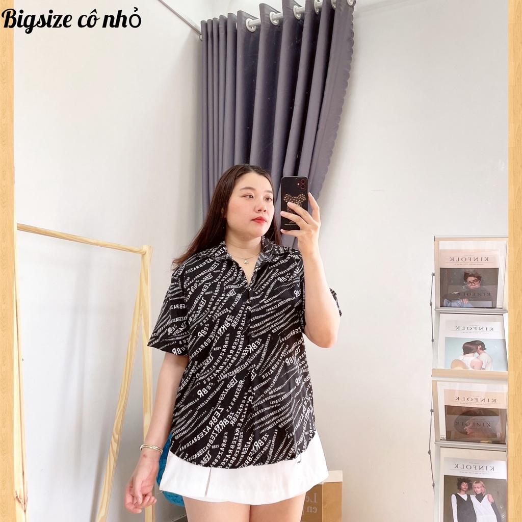 Áo sơ mi bigsize nữ tay ngắn có họa tiết chữ xéo chất lụa SMHT CHU - Màu đen
